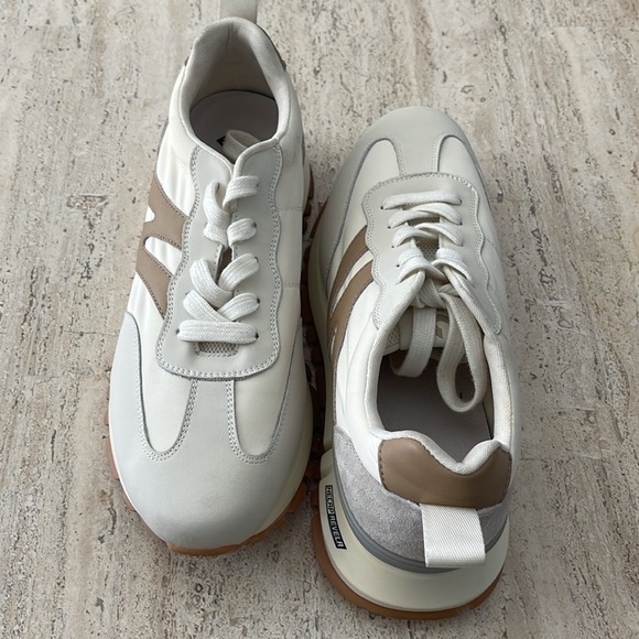 Somiliss Sneakers Genuine Leather Suede Patchwork Lace-Up Cream/Tan Size 9.5 - Picture 10 of 17